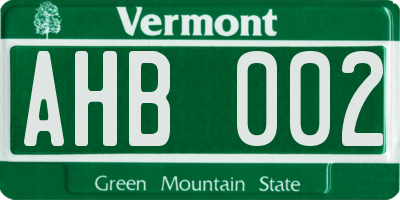 VT license plate AHB002