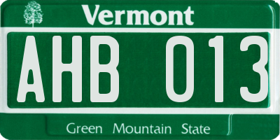VT license plate AHB013
