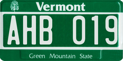 VT license plate AHB019