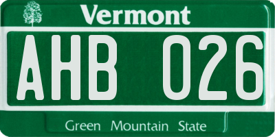 VT license plate AHB026