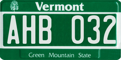 VT license plate AHB032