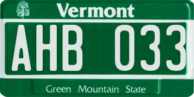 VT license plate AHB033