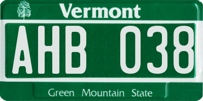 VT license plate AHB038