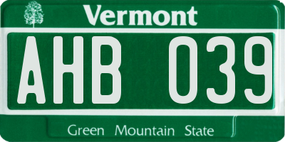 VT license plate AHB039