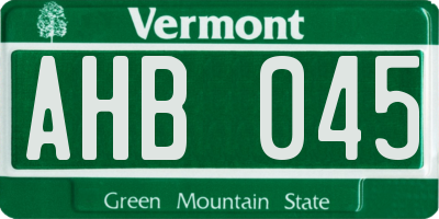 VT license plate AHB045
