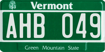 VT license plate AHB049