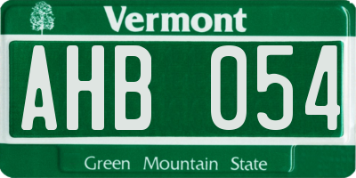 VT license plate AHB054