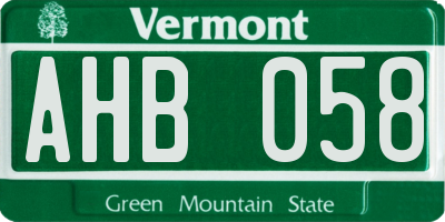VT license plate AHB058