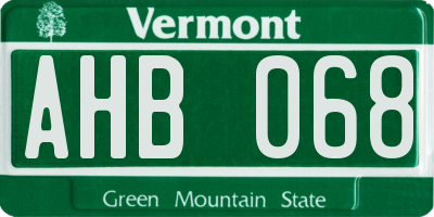 VT license plate AHB068