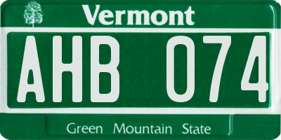 VT license plate AHB074