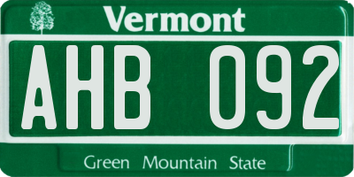 VT license plate AHB092