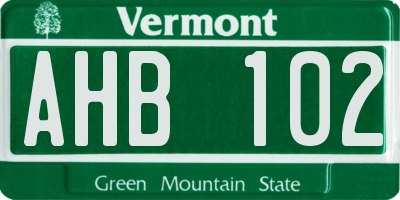 VT license plate AHB102