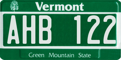 VT license plate AHB122