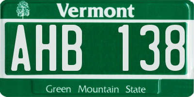 VT license plate AHB138
