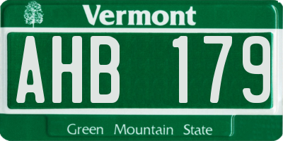 VT license plate AHB179
