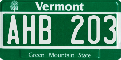 VT license plate AHB203