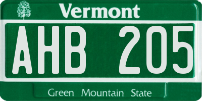VT license plate AHB205