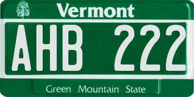 VT license plate AHB222