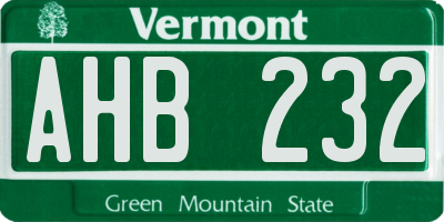 VT license plate AHB232