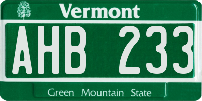 VT license plate AHB233