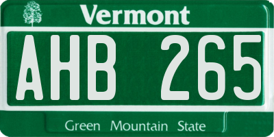 VT license plate AHB265