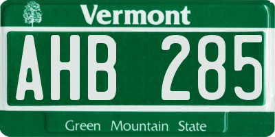 VT license plate AHB285