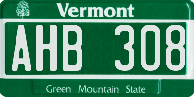 VT license plate AHB308