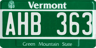 VT license plate AHB363