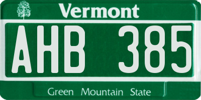 VT license plate AHB385