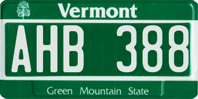 VT license plate AHB388