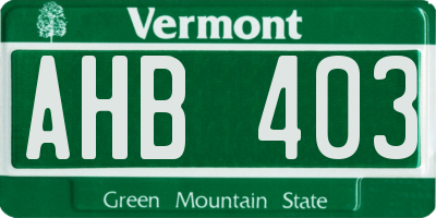VT license plate AHB403