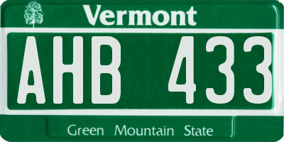 VT license plate AHB433