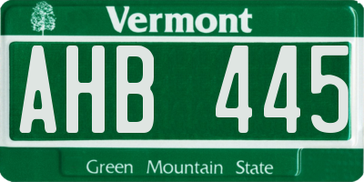 VT license plate AHB445