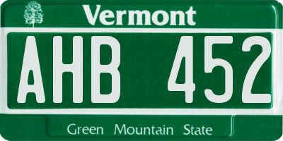 VT license plate AHB452