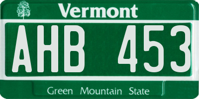 VT license plate AHB453