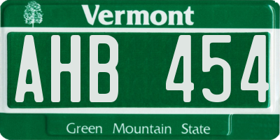 VT license plate AHB454