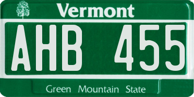 VT license plate AHB455