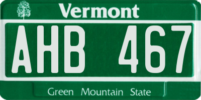 VT license plate AHB467
