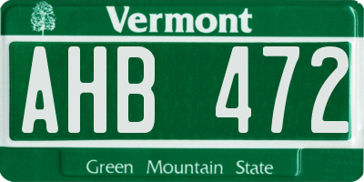 VT license plate AHB472