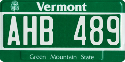 VT license plate AHB489