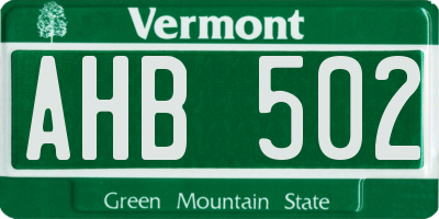 VT license plate AHB502