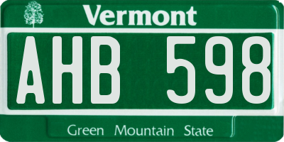 VT license plate AHB598