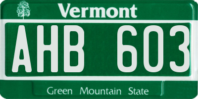 VT license plate AHB603