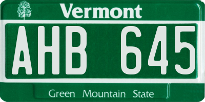 VT license plate AHB645