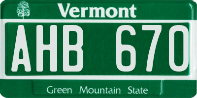 VT license plate AHB670