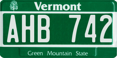 VT license plate AHB742