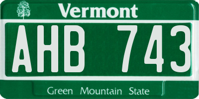 VT license plate AHB743