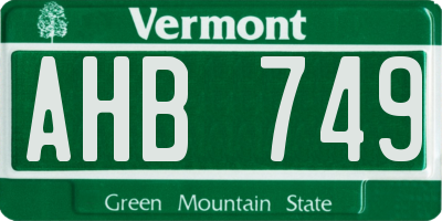 VT license plate AHB749