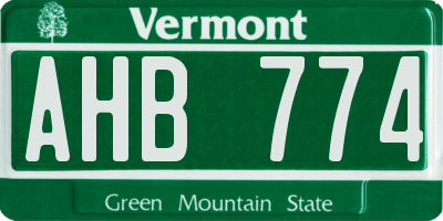 VT license plate AHB774