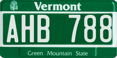 VT license plate AHB788